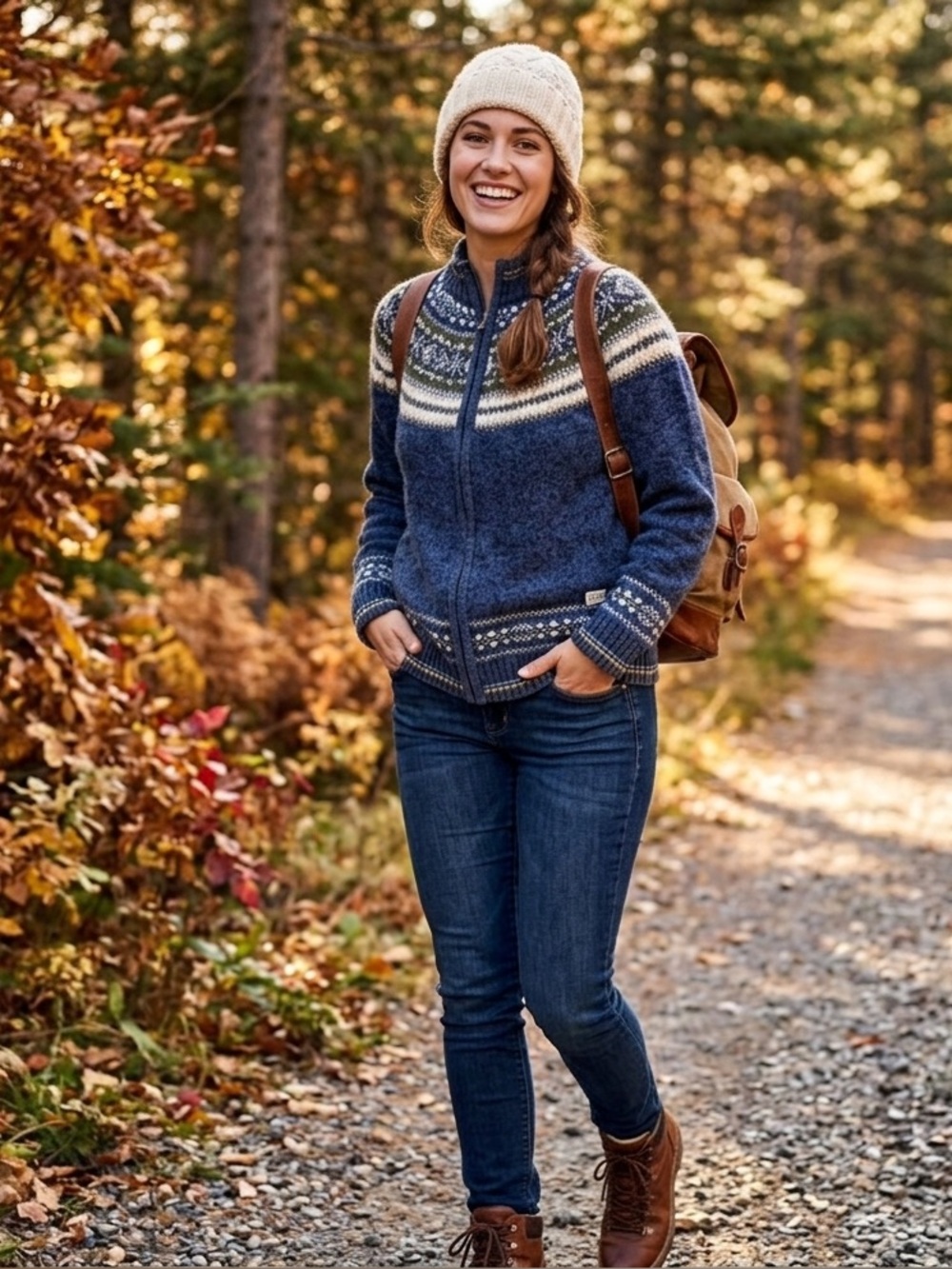 Tiara International Multicolor Faire Isle Knit Zip-ul Cardigan in Blue